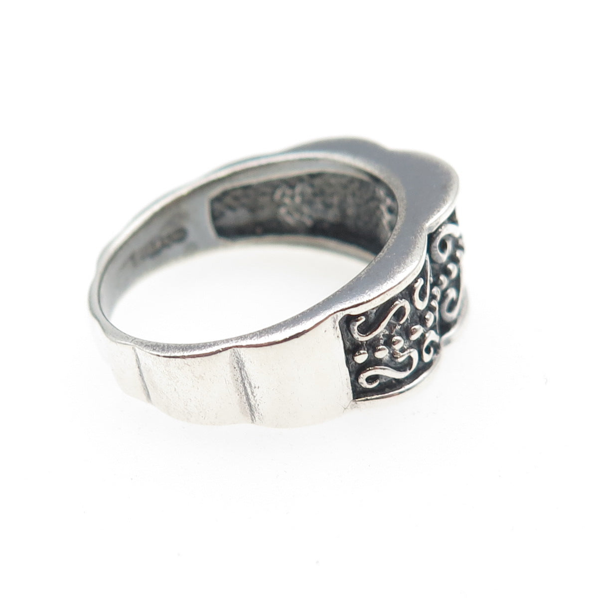 CHAPAL ZENRAY 925 Sterling Silver Vintage Modernist Swirl Oxidized Ring Size 9