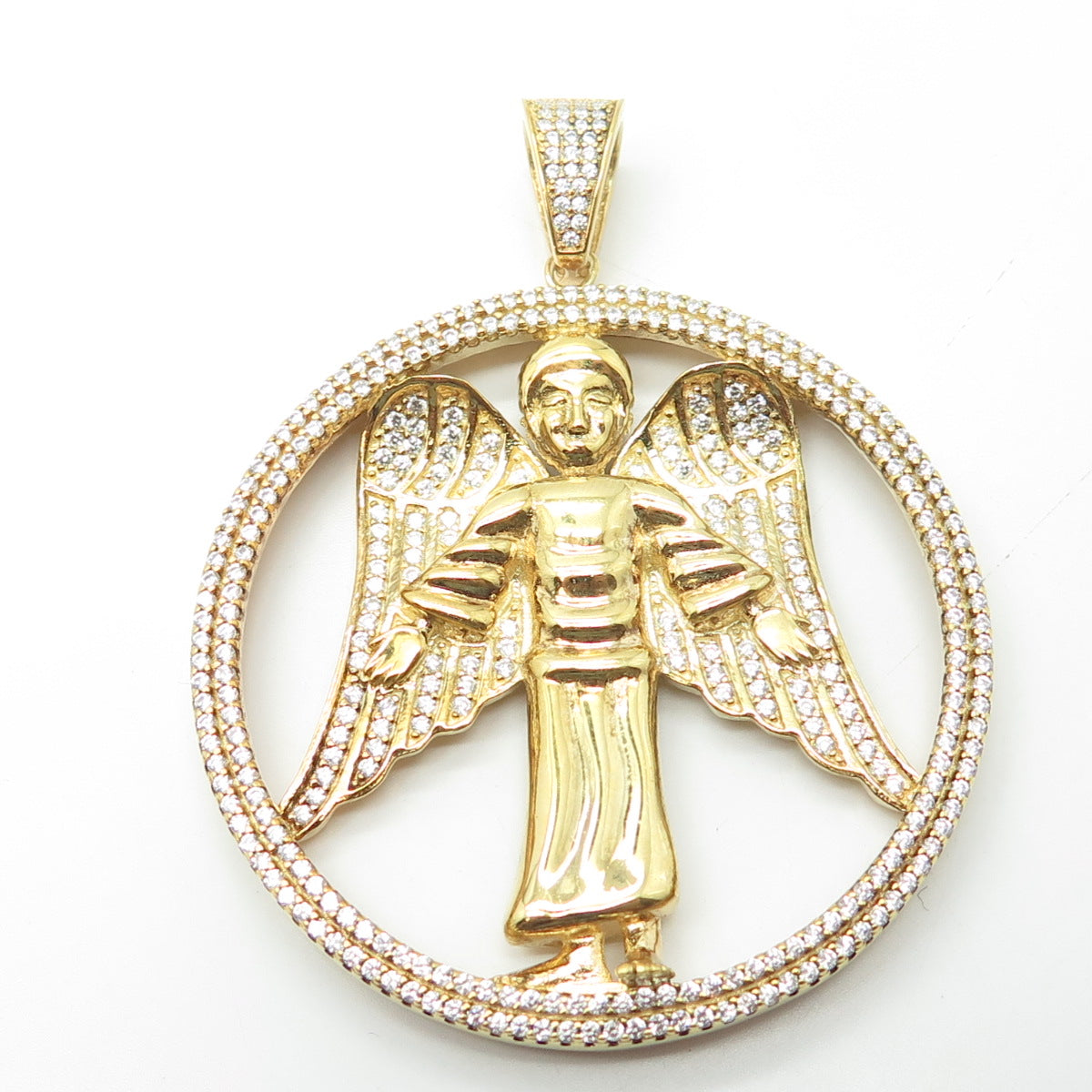 925 Sterling Silver Gold Plated Round-Cut C Z Christmas Angel Pendant