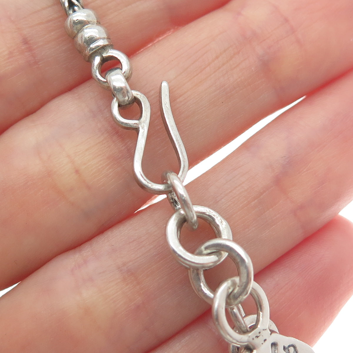 950 Silver Vintage Peruvian Clay Pottery Tribal Wheat Chain Necklace 20-22"