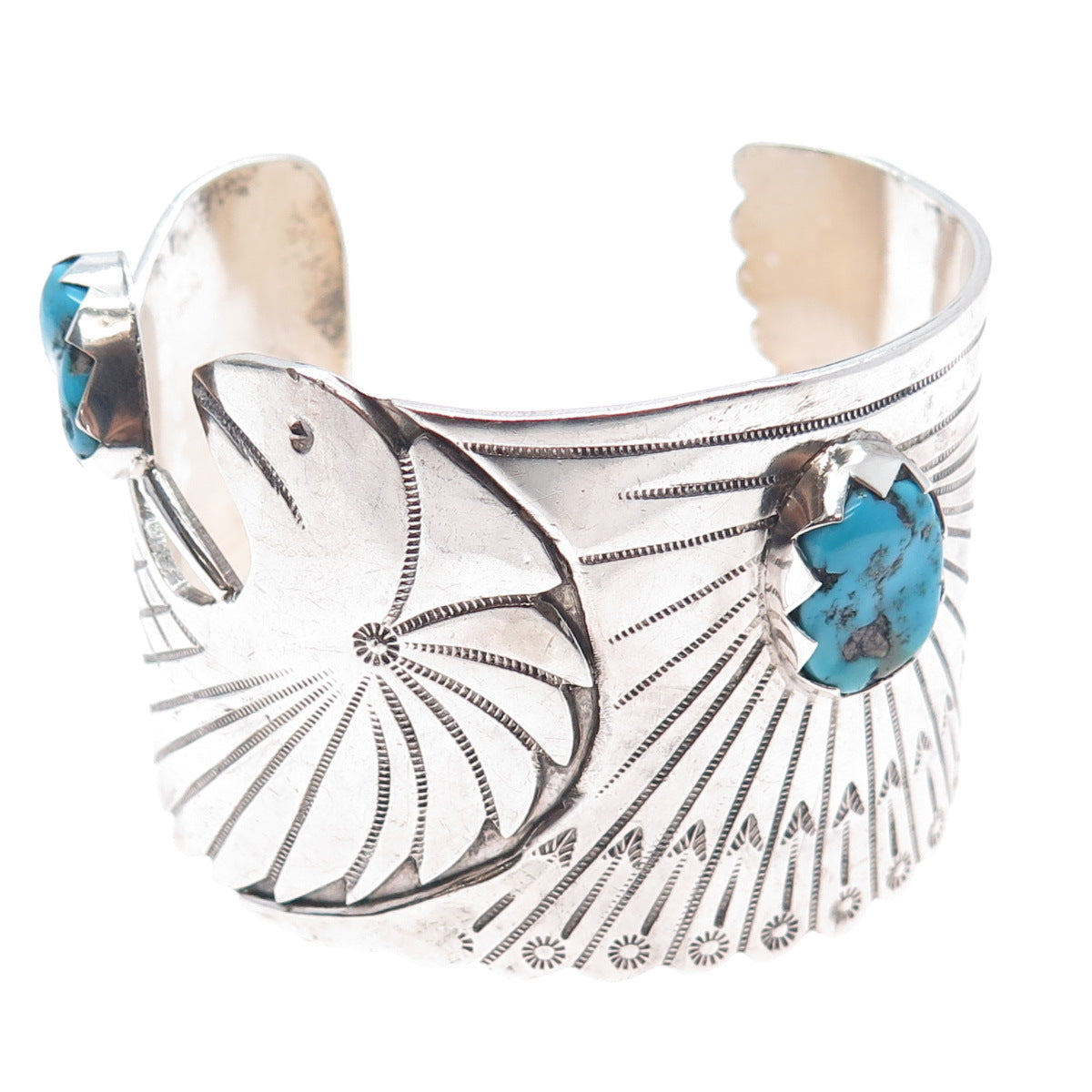 Old Pawn Sterling Vintage Turquoise Eagle Heavy 101.6g Adjustable Bracelet 7.25"