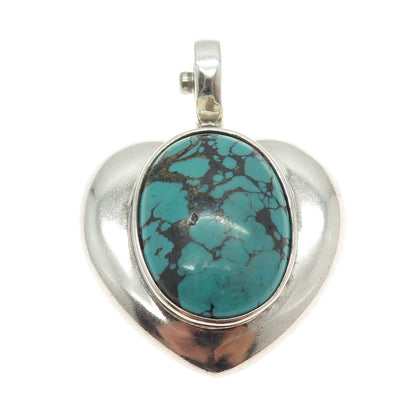 J. ESPOSITO 925 Sterling Silver Vintage Real Turquoise Gemstone Heart Pendant