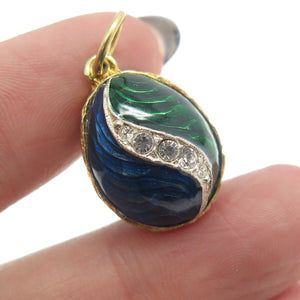 RAFKA Sterling Silver Vermeil Enamel Rhinestone Egg Pendant (missing one stone)