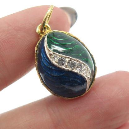 RAFKA Sterling Silver Vermeil Enamel Rhinestone Egg Pendant (missing one stone)