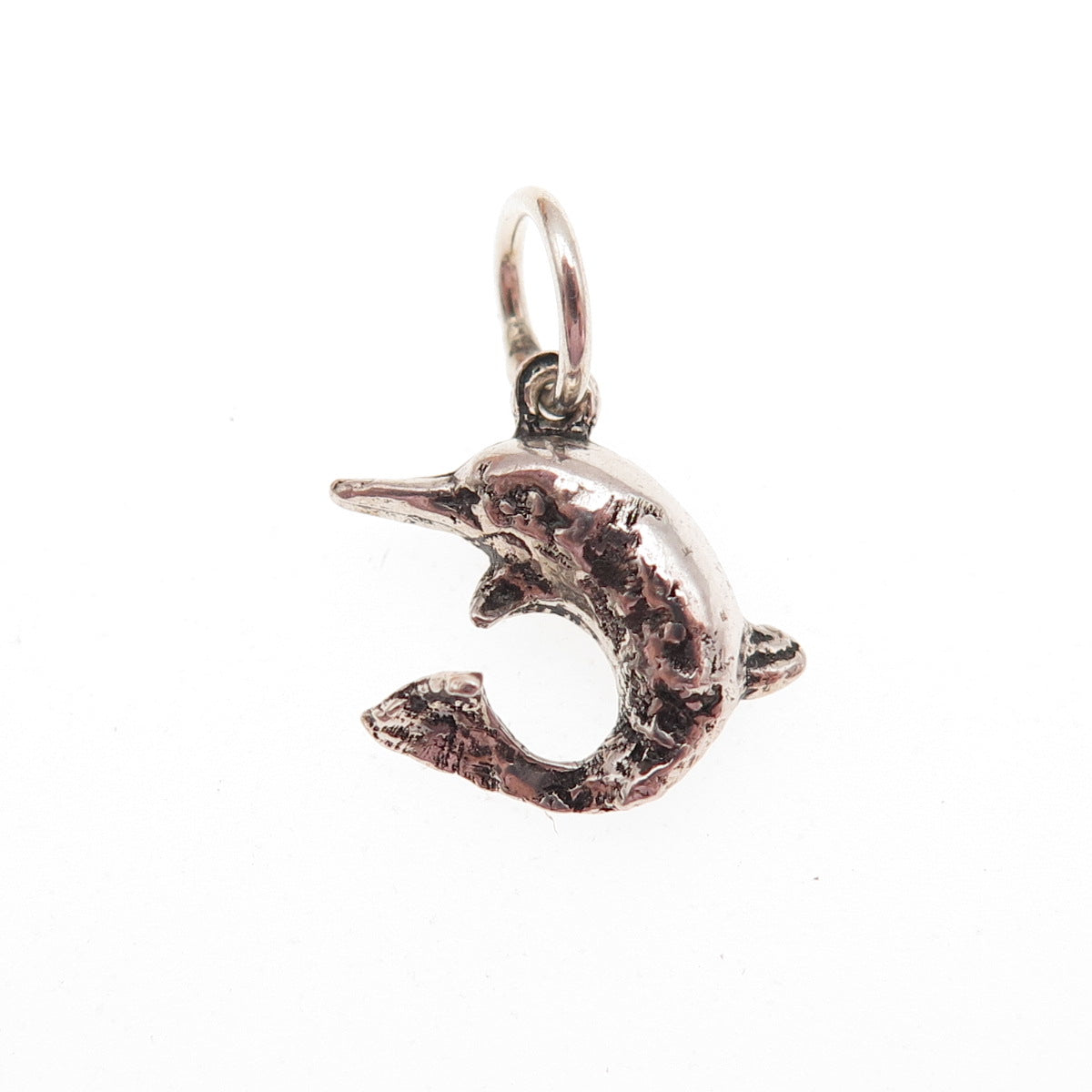 925 Sterling Silver Vintage Dolphin Oxidized Mini Charm Pendant