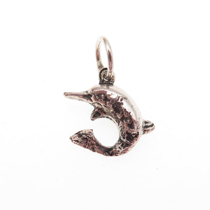 925 Sterling Silver Vintage Dolphin Oxidized Mini Charm Pendant