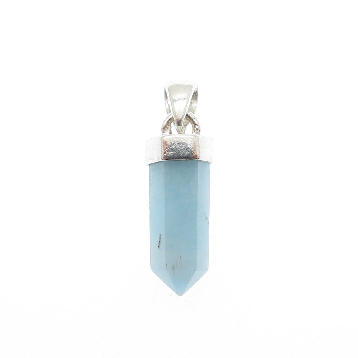 925 Sterling Silver Vintage Real Milky Aquamarine Amulet Charm Pendant