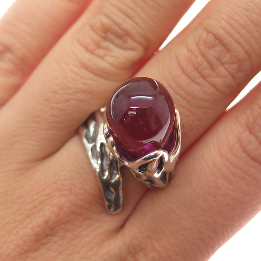 HAGIT GORALI Sterling Vintage Israel Grape Glass Flower Modernist Ring Size 7