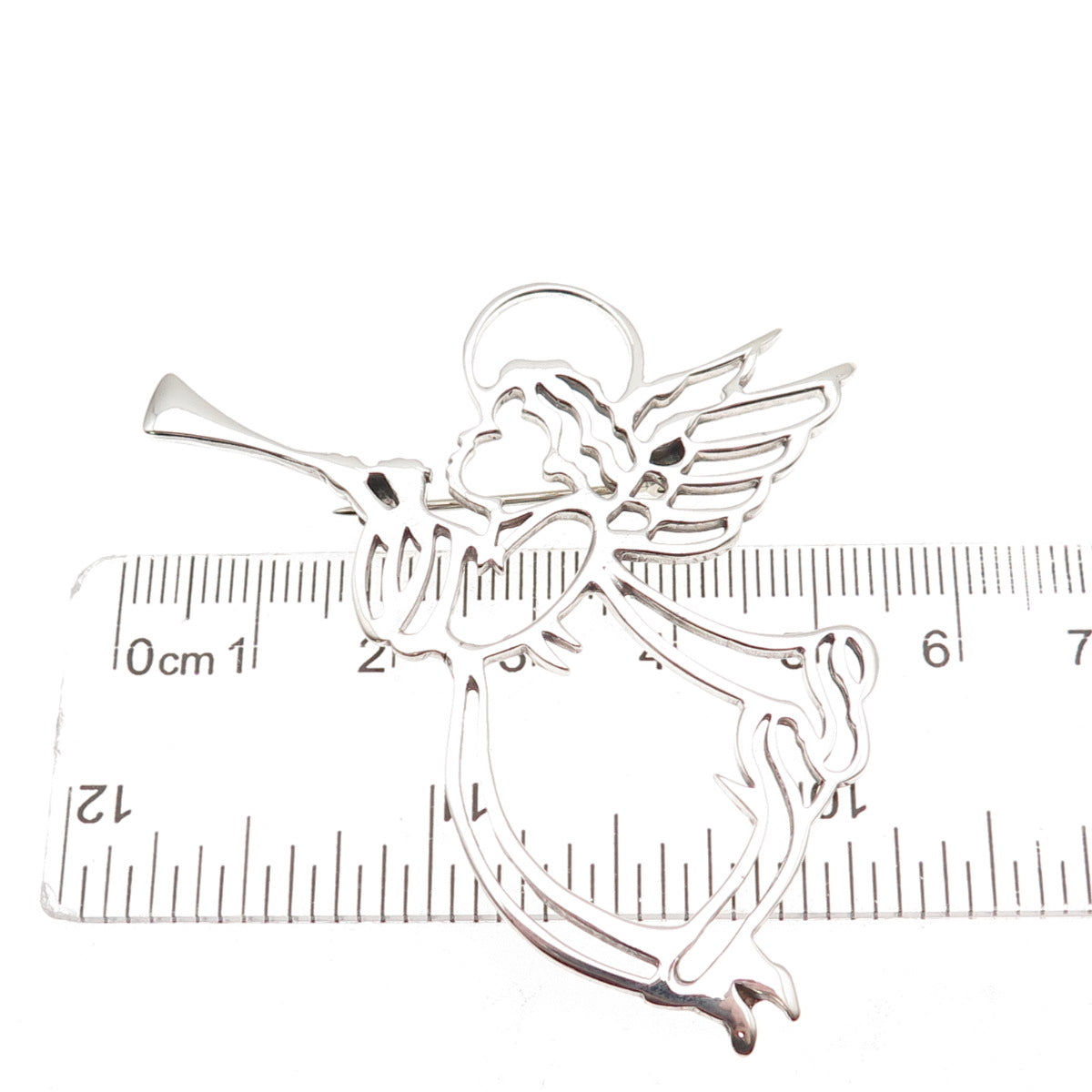 925 Sterling Silver Vintage Angel Playing Trumpet Pin Brooch