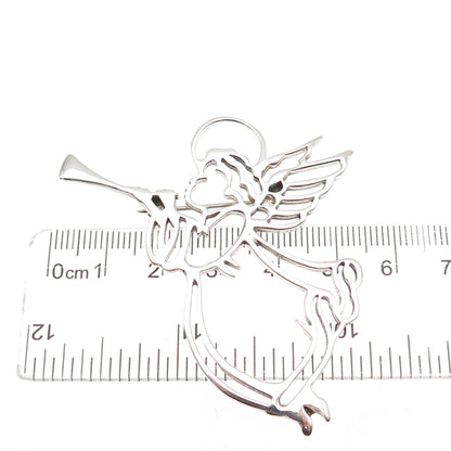 925 Sterling Silver Vintage Angel Playing Trumpet Pin Brooch