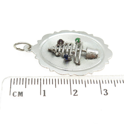 TOWN & COUNTRY 925 Sterling Silver Vintage Multi-Glass Christmas Tree Pendant