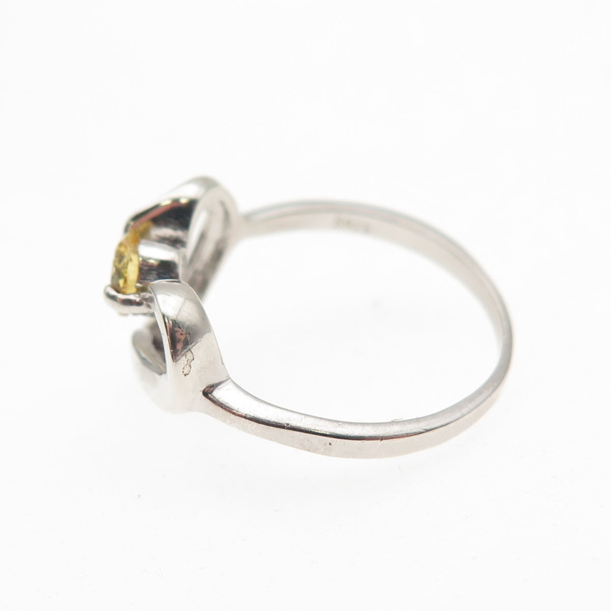 925 Sterling Silver Round-Cut Canary C Z Heart Ring Size 6