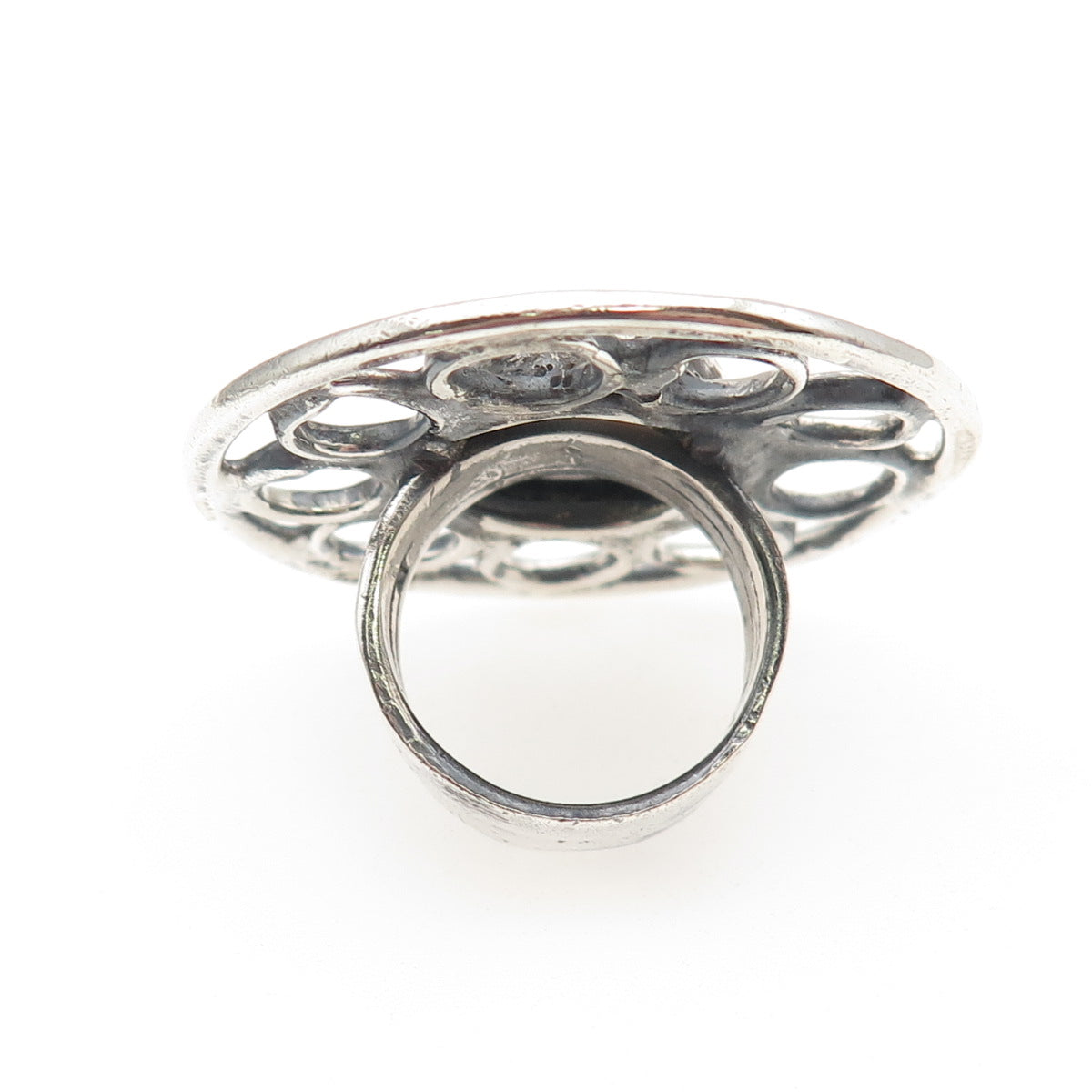 925 Sterling Silver Vintage Real Moss Agate Oxidized Statement Ring Size 5.75