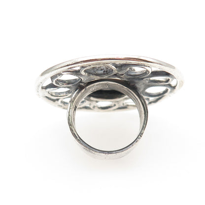 925 Sterling Silver Vintage Real Moss Agate Oxidized Statement Ring Size 5.75