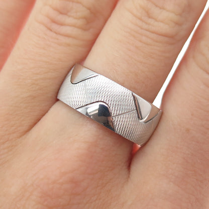 NEOS 925 Sterling Silver Textured Zig Zag Band Ring Size 8.25