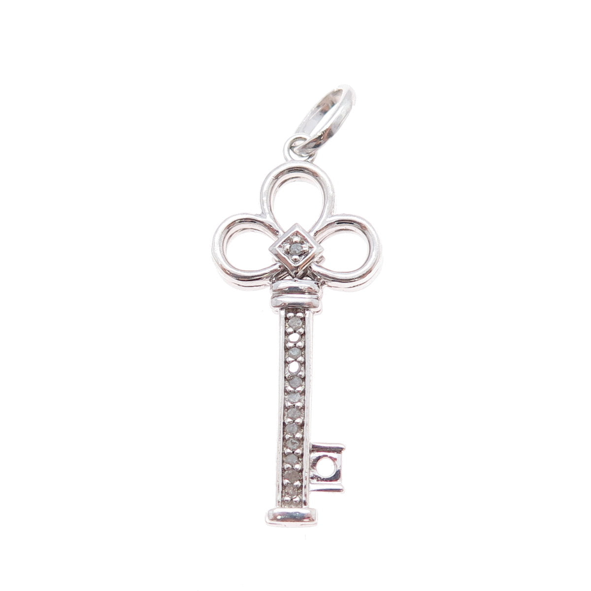 HN HENG NGAI 925 Sterling Silver Real Round-Cut Diamond Key Pendant