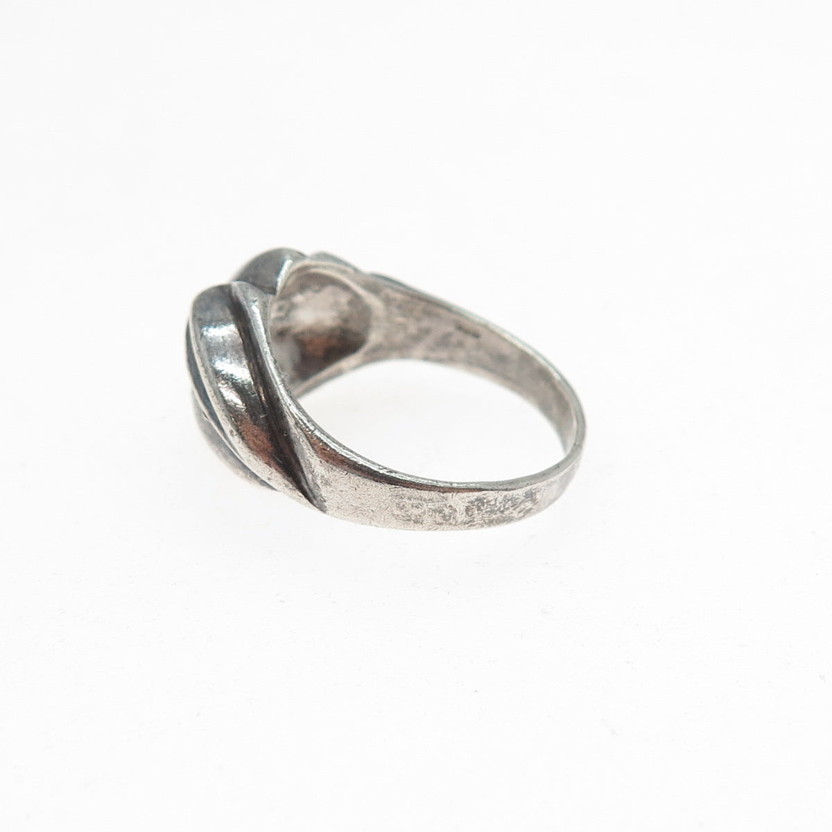 925 Sterling Silver Vintage Modernist Ribbed Oxidized Ring Size 7