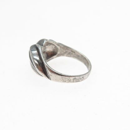 925 Sterling Silver Vintage Modernist Ribbed Oxidized Ring Size 7
