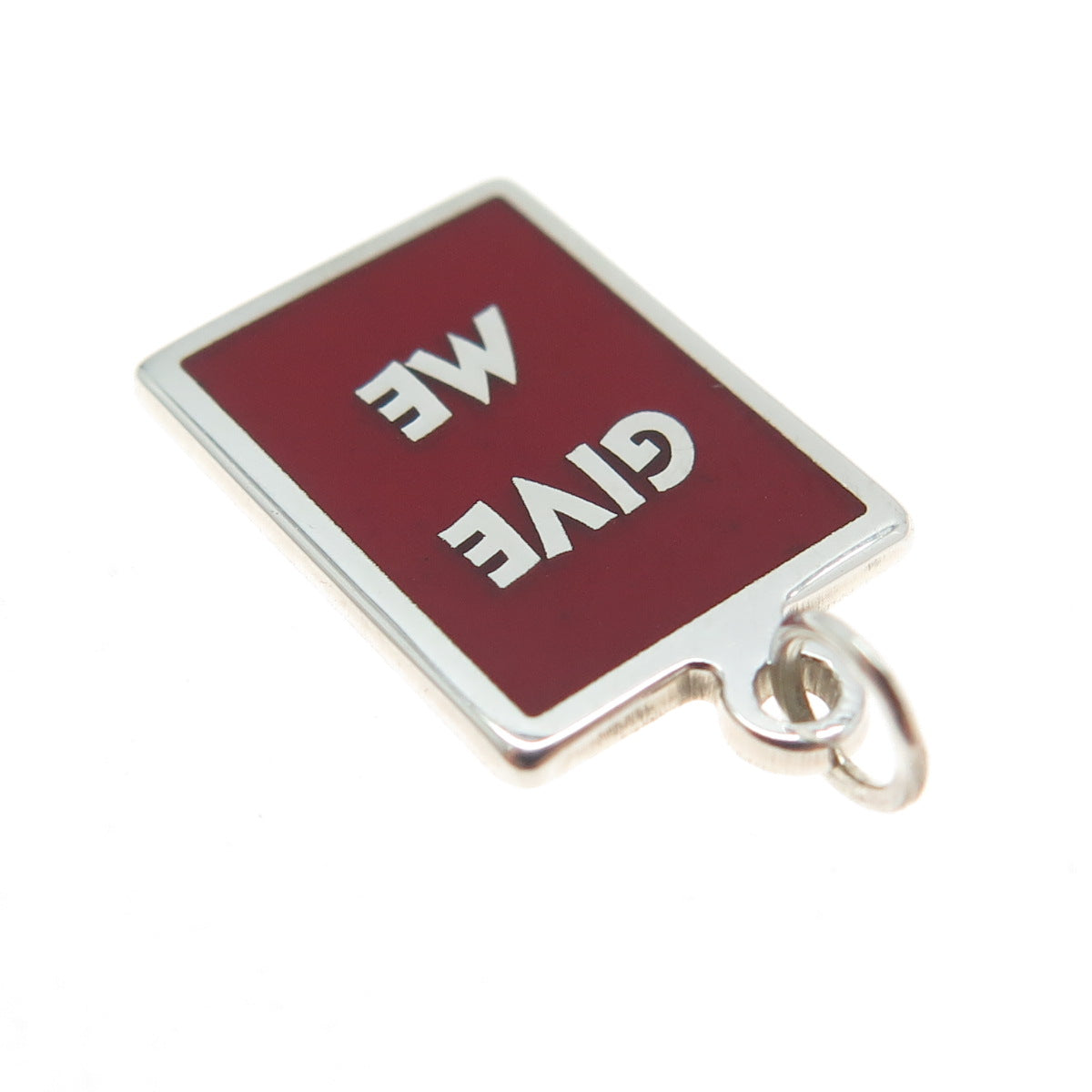 925 Sterling Silver Red Enamel "Give Me" Minimalist Charm Pendant