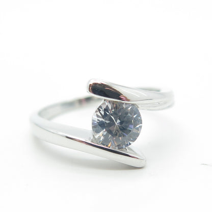925 Sterling Silver Round-Cut Shaped C Z Bypass Engagement Ring Size 7