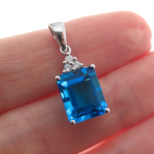 JH YOUNG 925 Sterling Silver Blue & White C Z Minimalist Charm Pendant