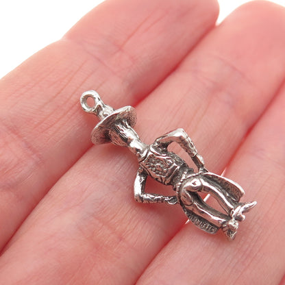 925 Sterling Silver Vintage Cowboy Oxidized 3D Charm Pendant