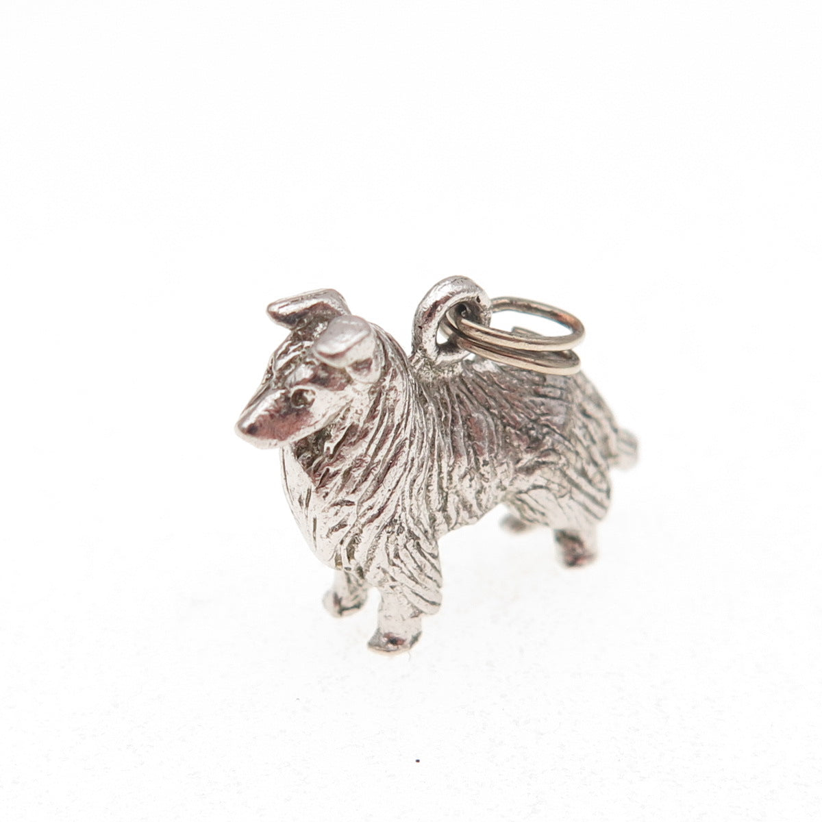 925 Sterling Silver Vintage Border Collie Dog 3D Mini Charm Pendant