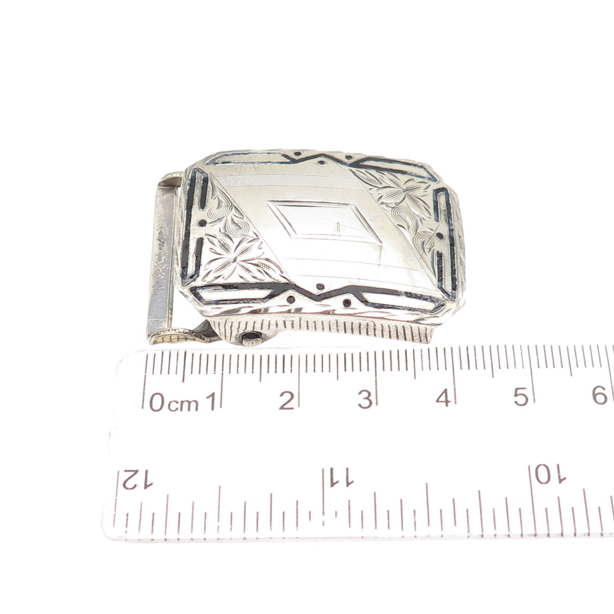 HWK Co. 925 Sterling Silver Antique Art Deco Enamel Belt Buckle