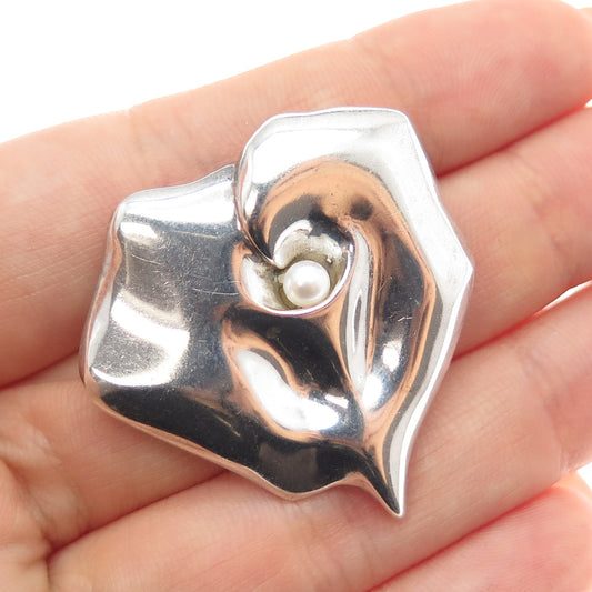 MFA Museum of Fine Arts 925 Sterling Silver Vintage Real Pearl Modernist Brooch