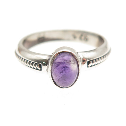 925 Sterling Silver Vintage Real Amethyst Oxidized Ring Size 7.25