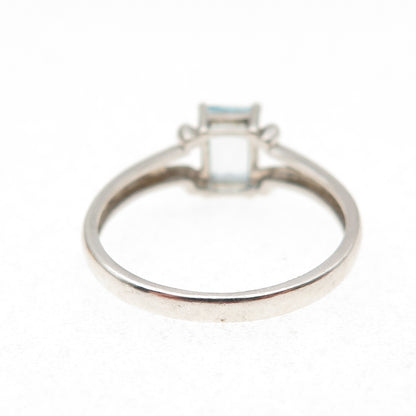 Ross Simons 925 Sterling Silver Vintage Real Emerald-Cut Blue Topaz Ring Size 8