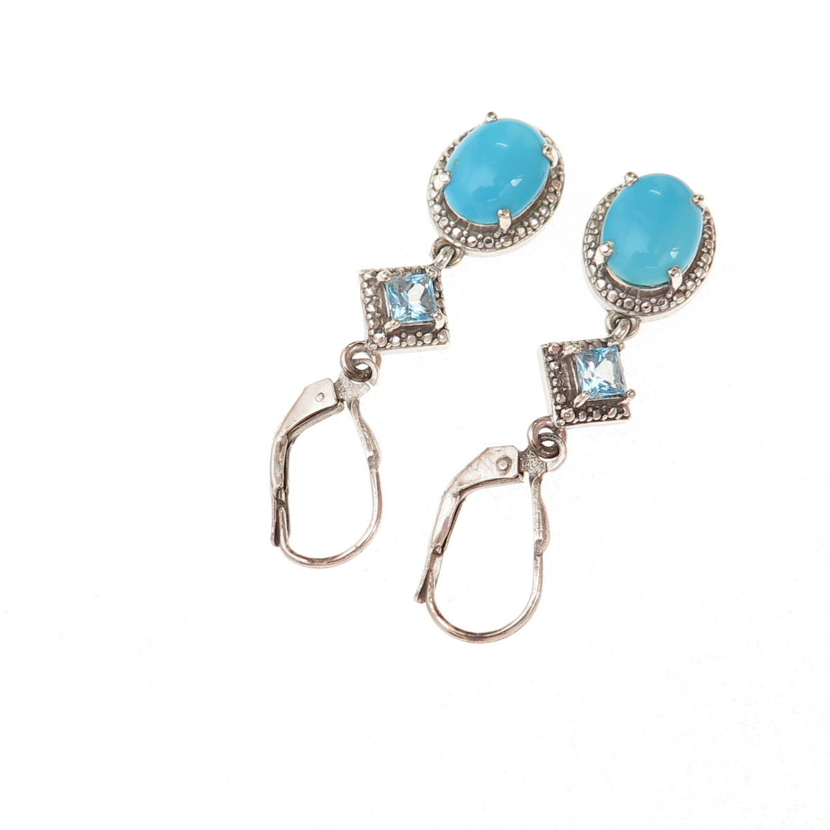 Chuck Clemency 925 Sterling Silver Real Turquoise & Blue Topaz Dangle Earrings