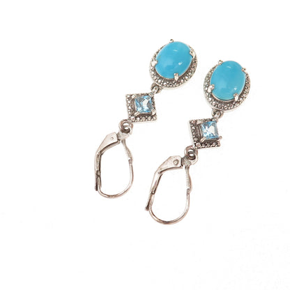Chuck Clemency 925 Sterling Silver Real Turquoise & Blue Topaz Dangle Earrings