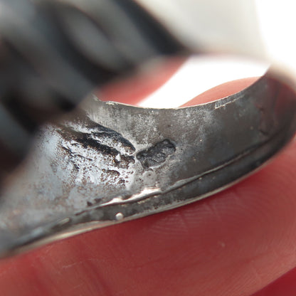 925 Sterling Silver Vintage Modernist Ribbed Dome Oxidized Ring Size 8.5