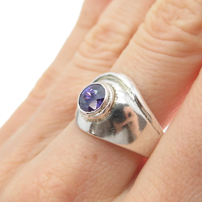 925 Sterling Silver Vintage Nano Amethyst Modernist Ring Size 8