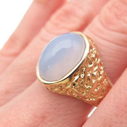 925 Sterling Silver Gold Plated Real Cabochon Chalcedony Nugget Ring Size 7