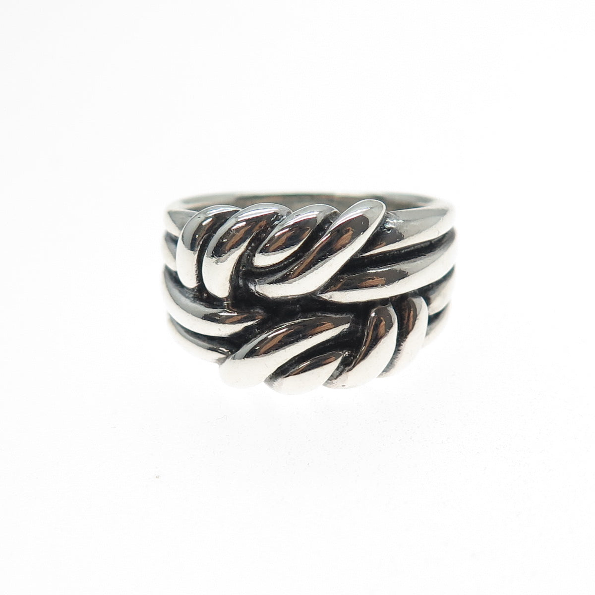 925 Sterling Silver Vintage Modernist Twisted Knot Oxidized Ring Size 6.75