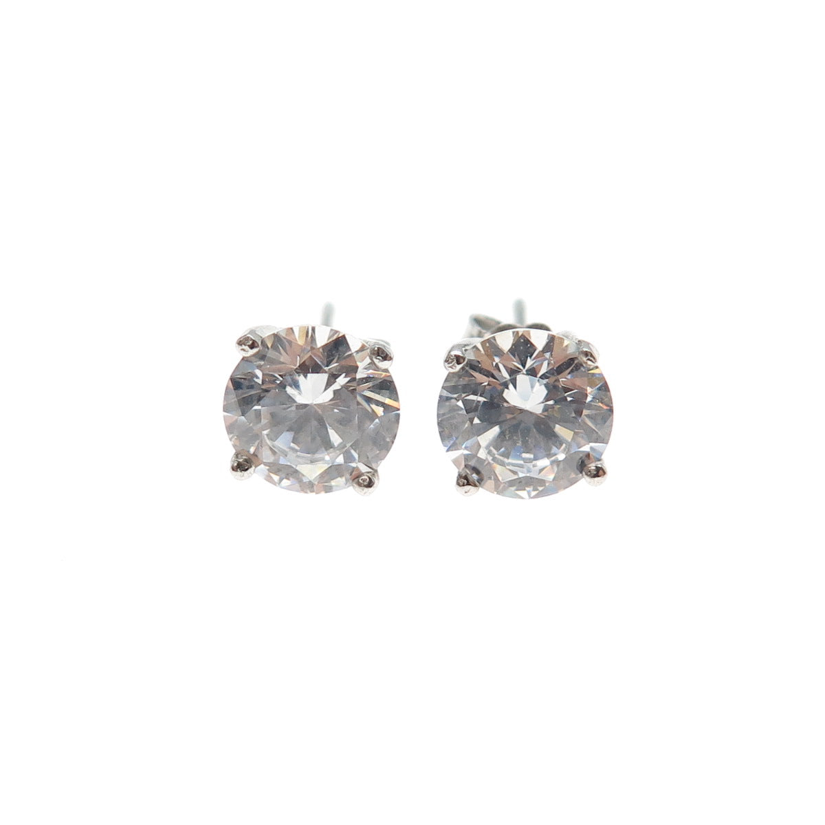 925 Sterling Silver Round-Cut C Z Stud Earrings