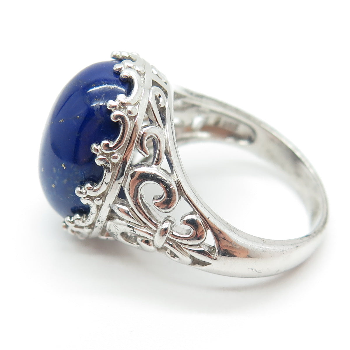 JC Design 925 Sterling Silver Vintage Real Lapis Fleur-de-Lis Ring Size 11