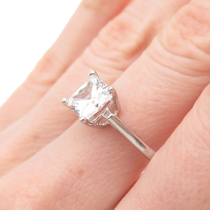 925 Sterling Silver Princess-Cut C Z Engagement Ring Size 9