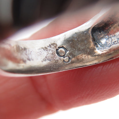 925 Sterling Silver Vintage Mexico Modernist Ribbed Oxidized Ring Size 8.5