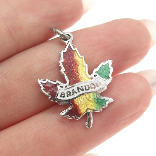 BMCO 925 Sterling Silver Vintage Colorful Enamel "Brandon" Maple Leaf Pendant