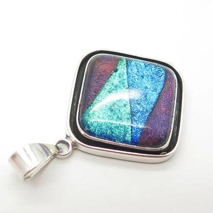 925 Sterling Silver Vintage Mexico Roman Glass Pendant