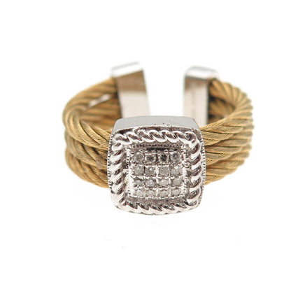 925 Sterling Silver & Steel 2-Tone Real Diamond Adjustable Ring Size 6.75-10.5