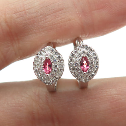 925 Sterling Silver Marquise-Cut Pink & Round-Cut White C Z Hoop Earrings