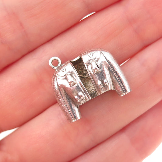 925 Sterling Silver Antique Art Deco Matador Jacket Oxidized 3D Charm Pendant
