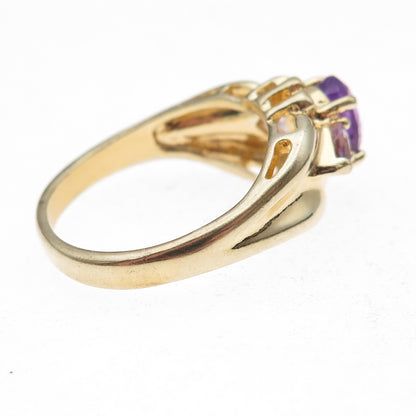 925 Sterling Silver Gold Plated Real Amethyst Ring Size 9