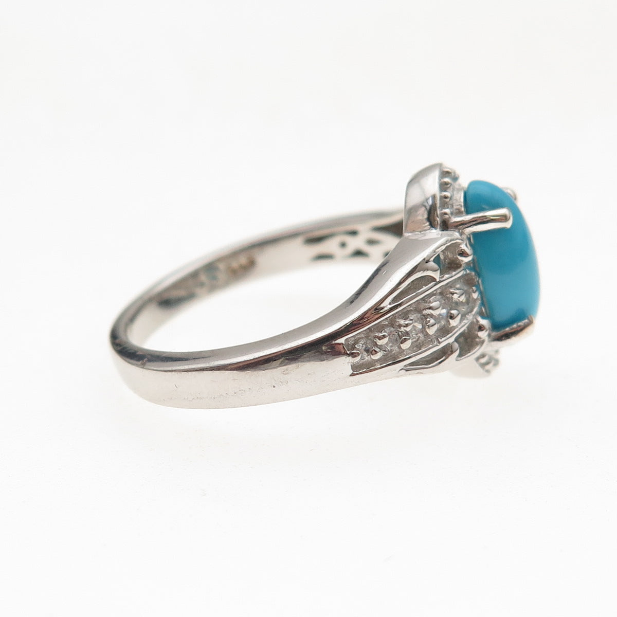 Chuck Clemency 925 Sterling Silver Real Turquoise & White Topaz Ring Size 8