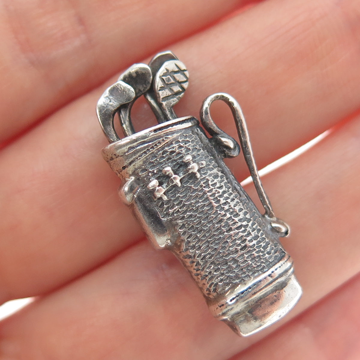 925 Sterling Silver Vintage Golf Club Oxidized 3D Charm Pendant
