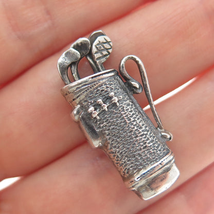 925 Sterling Silver Vintage Golf Club Oxidized 3D Charm Pendant