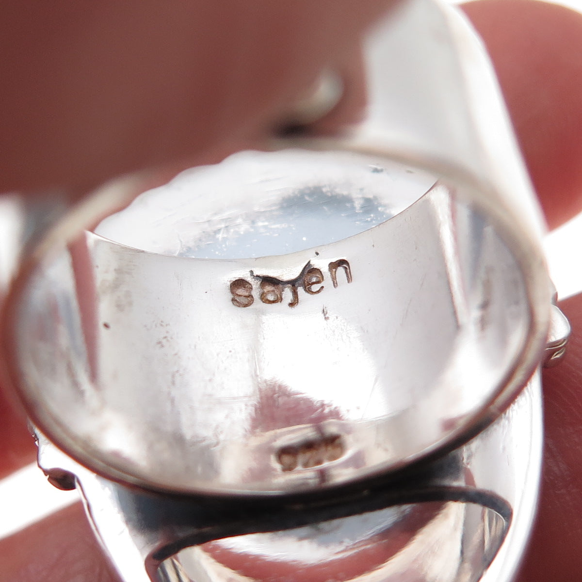 Sajen Sterling Silver Vintage Onyx & Tourmaline Goddess Adjustable Ring Size 8.5